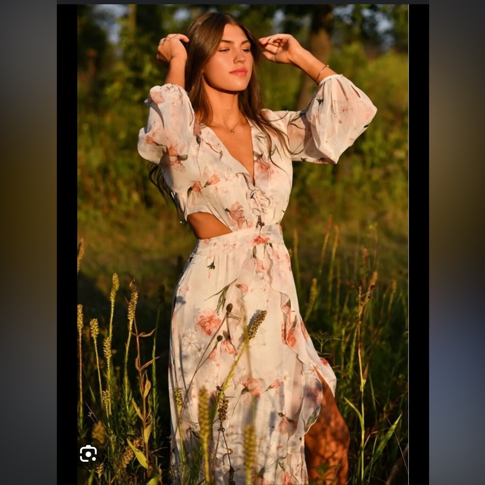 ZARA FLORAL CUTOUT RUFFLE DRESS - Picture 5 of 12